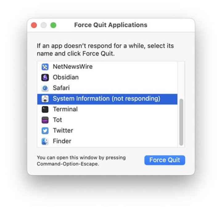 What does Force Quit App mean?