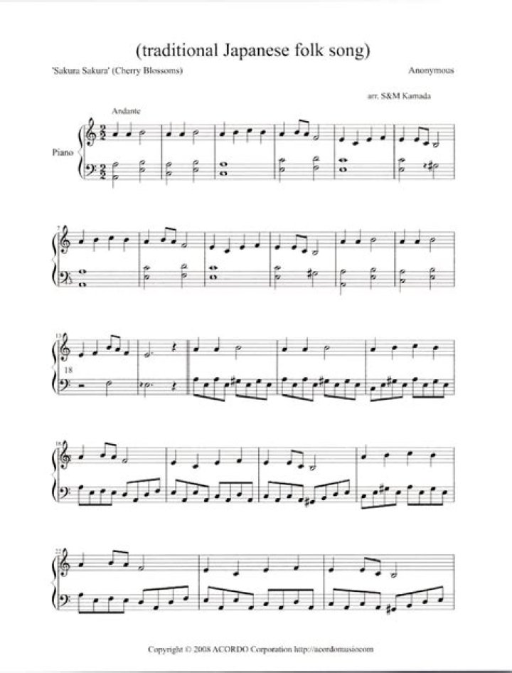 Which of the following best describe the traditional Japanese folk song Sakura?